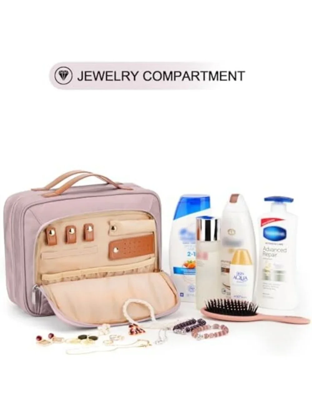 Medium Waterproof Travel Toiletry Bag with Jewelry Organizer & Trolley Belt